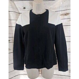 Anne Fontaine Black White Full Zip Knit Jacket 40 Viscose Blend Color Block